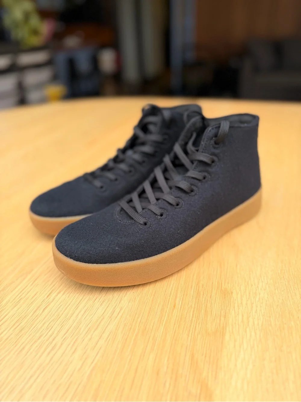 Women's High-Top Wool Sneakers in Black with Gum Sole